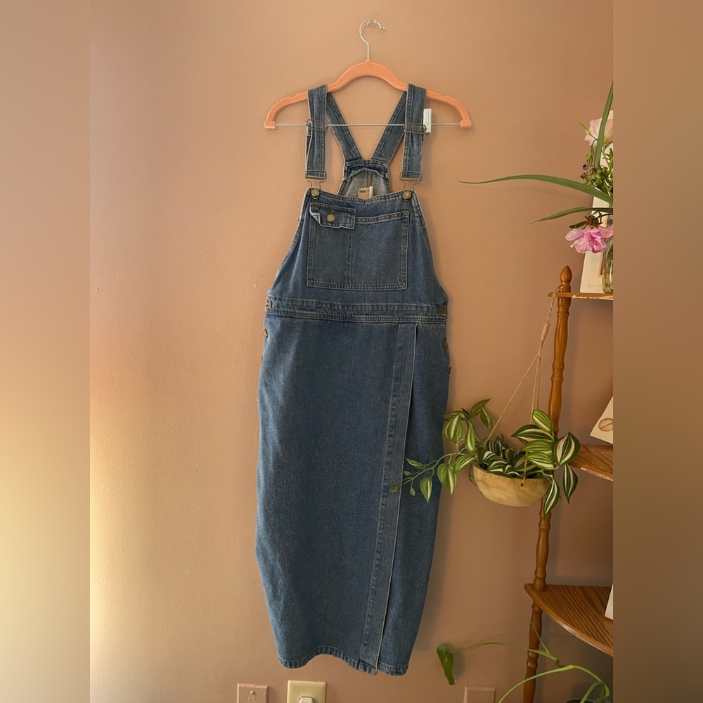ASOS Denim Overall Dress with Faux Wrap Style Skirt